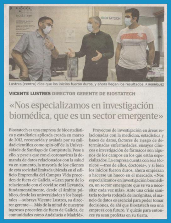 La Voz de Galicia se hace eco de la labor de Biostatech